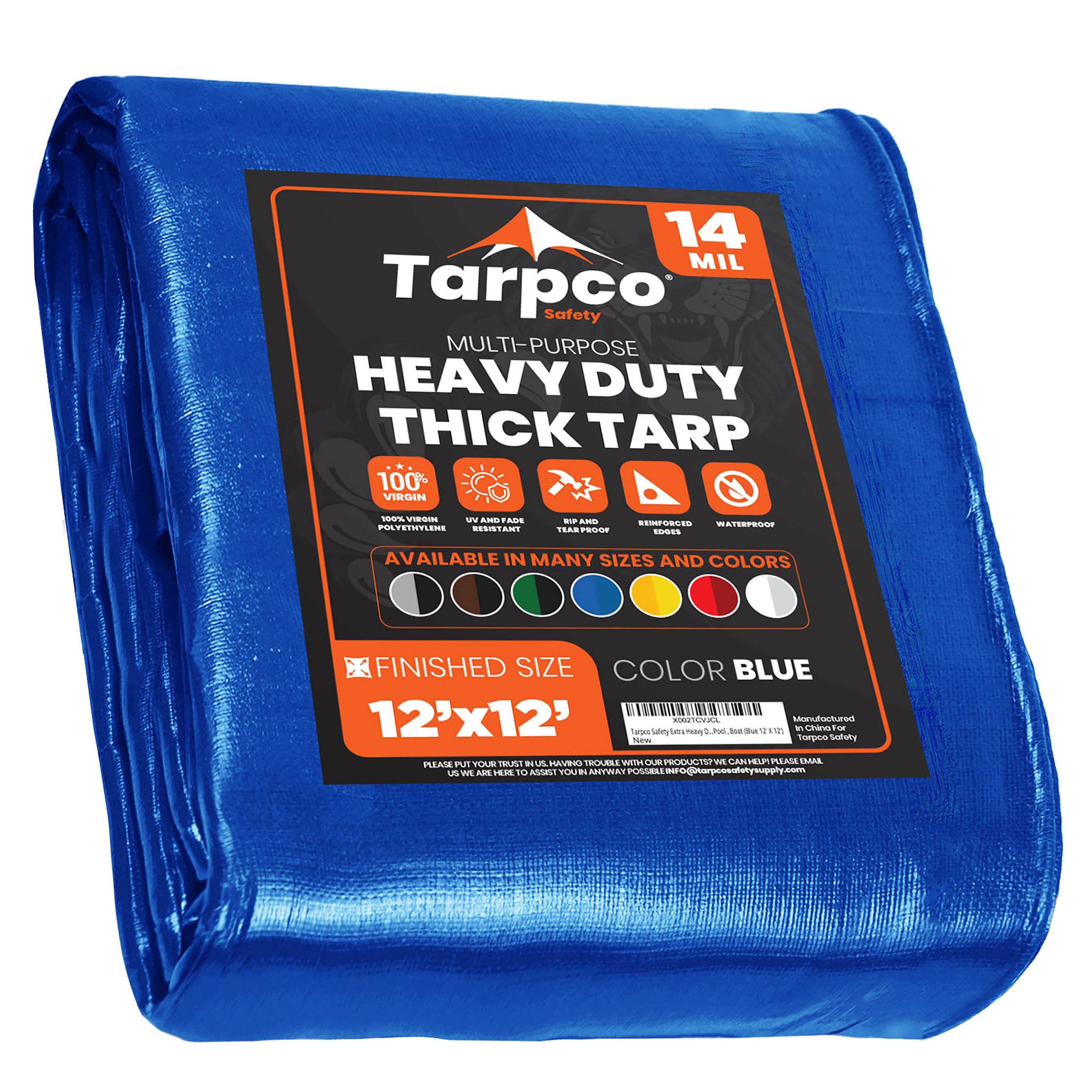 Tarpco Safety TS-105-12X12 12-ft x 12-ft Blue Waterproof Commercial Polyethylene 14-Mils Tarp