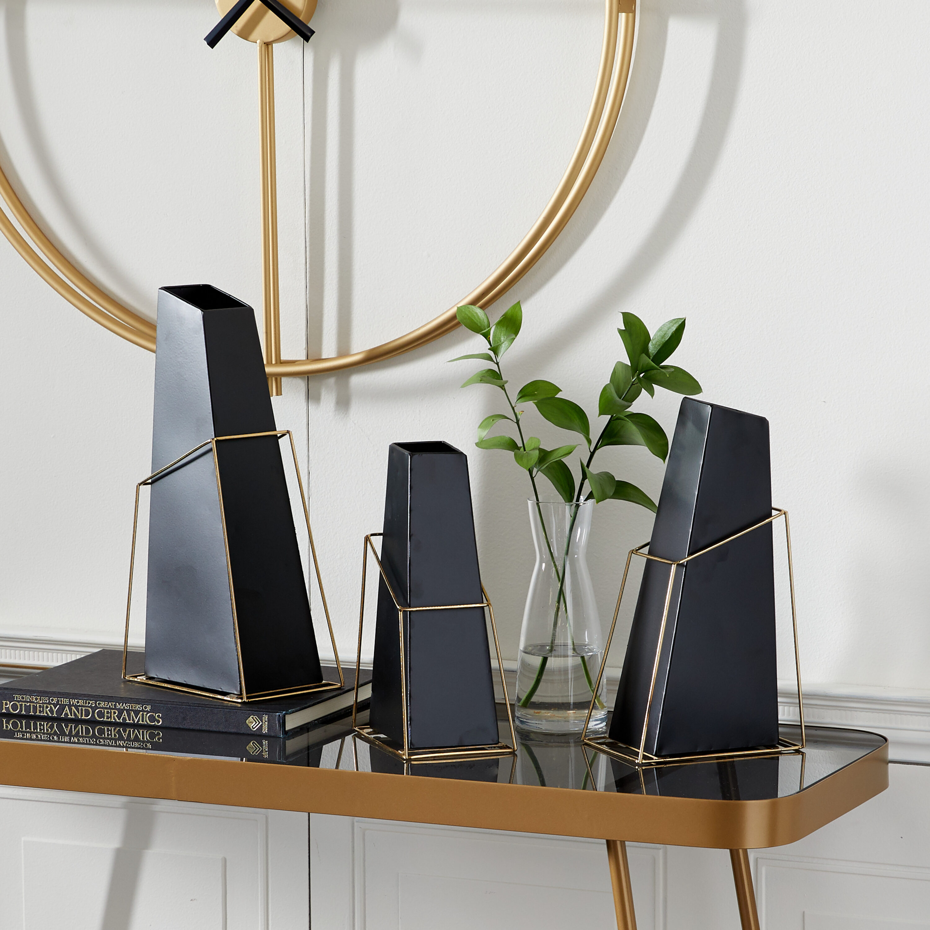 Grayson Lane 37888 3 -Pack Black Iron Modern Vase