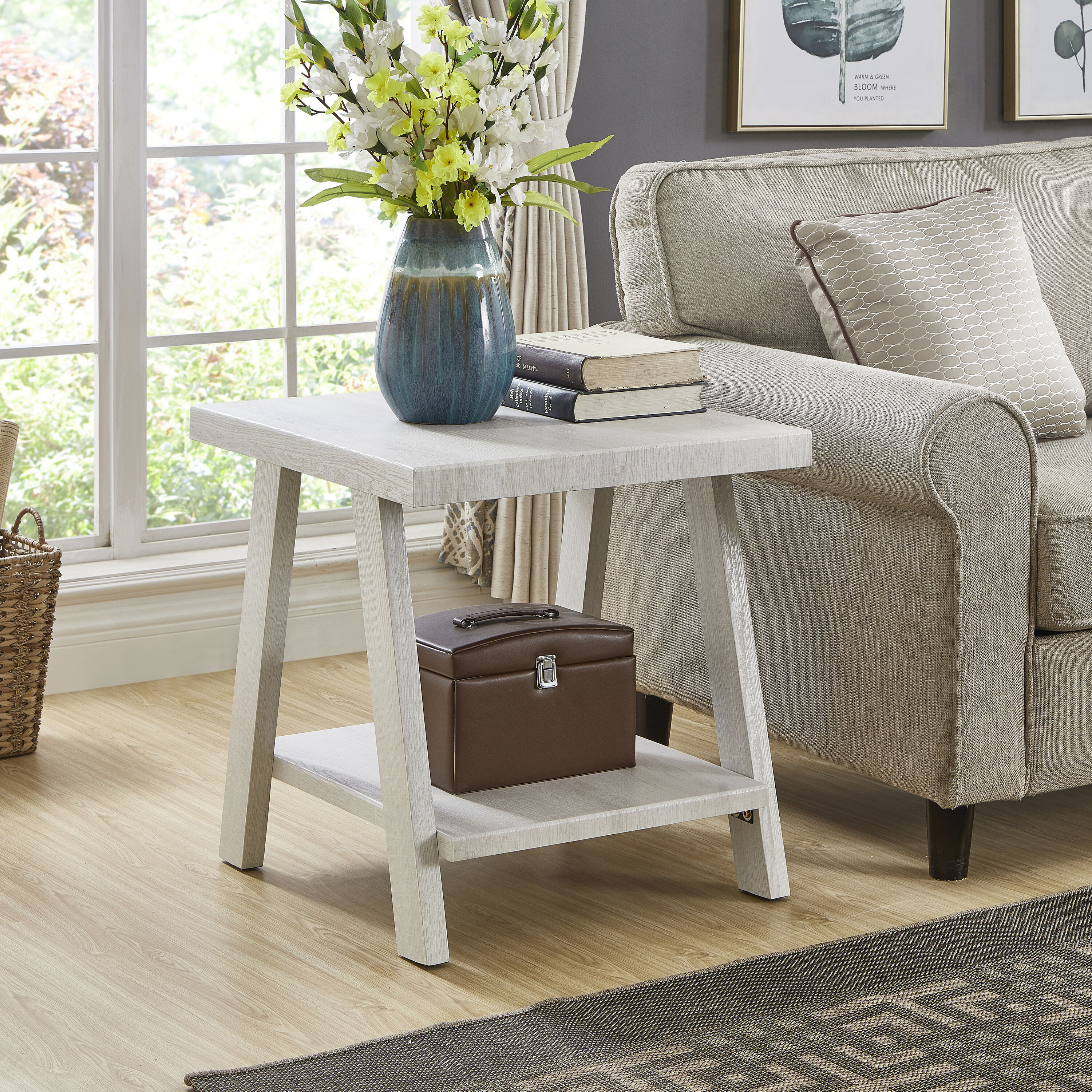 Athens White Engineered Wood Coffee Table Set with Shelf