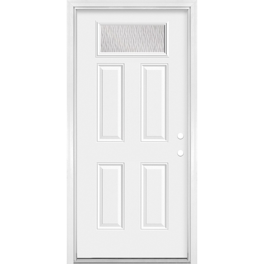Masonite 627245 36-in x 80-in x 4-9/16-in Steel 1/4 lite Left-hand inswing Off-White Painted Prehung Front Door with Brickmould Insulating core