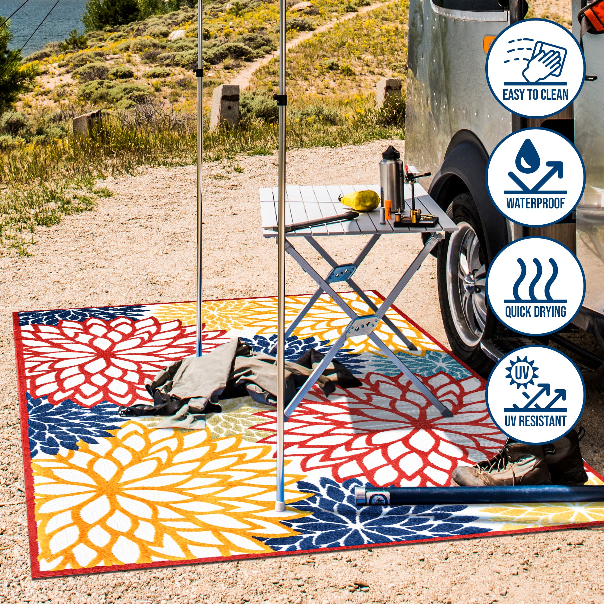 Minori Cream Red Blue Floral Synthetic Indoor Outdoor Rug