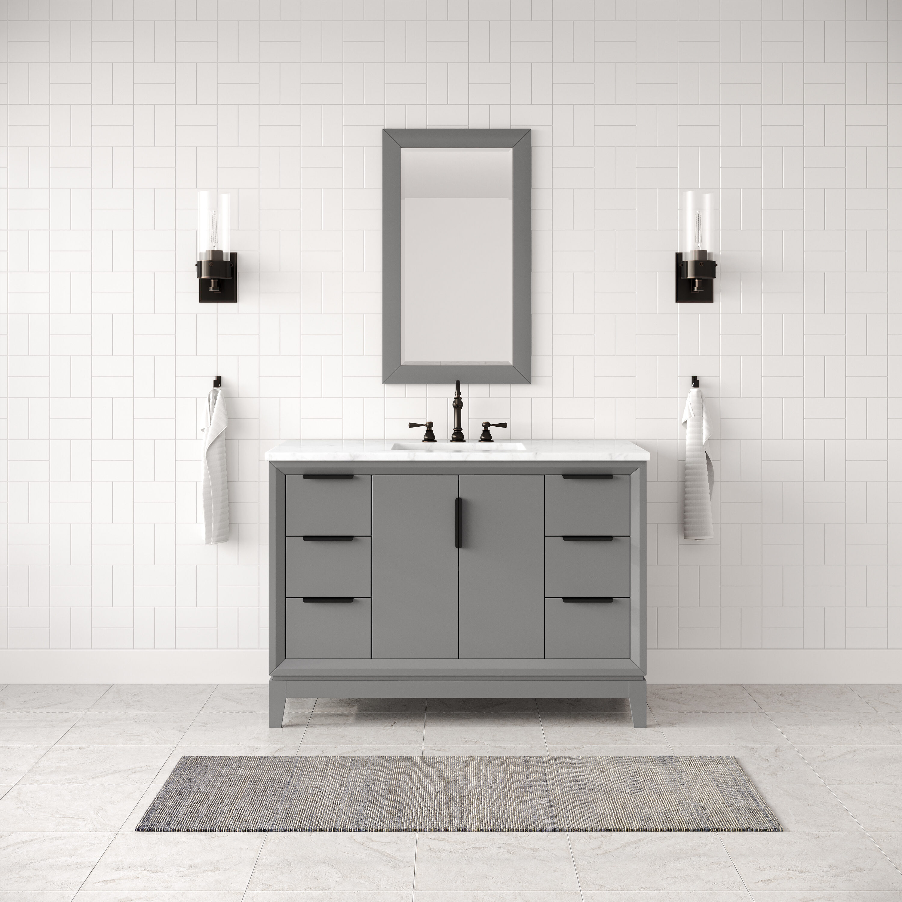 Water Creation VEL048CWCG27 Elizabeth 48-in Cashmere Grey Undermount Single sink Bathroom Vanity with Carrara White Natural marble Top (Faucet Included)