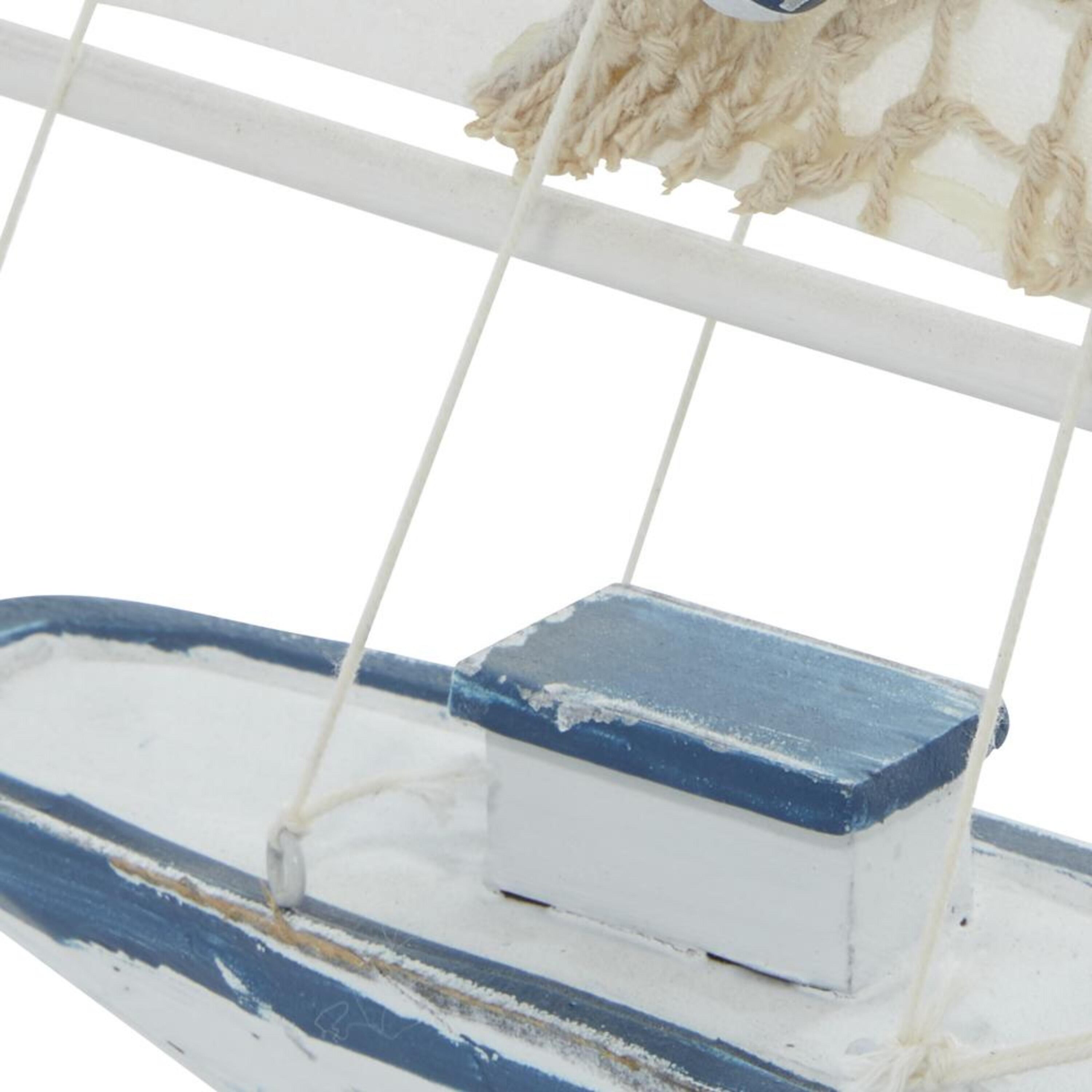 White and Blue Pine Wood Nautical Sail Boat Sculpture Set