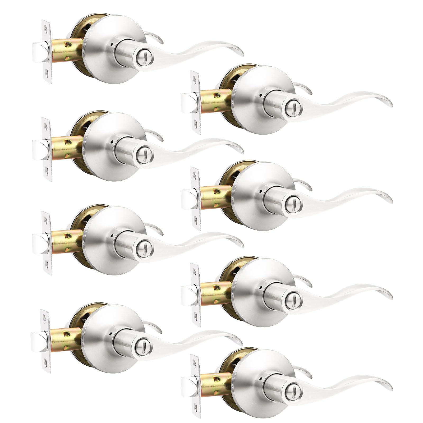 Aoibox  8 Pack Brushed Nickel Stainless Steel Privacy Door Knob Adjustable Backset 1 3 8 in to 1 3 4 in Door Fit