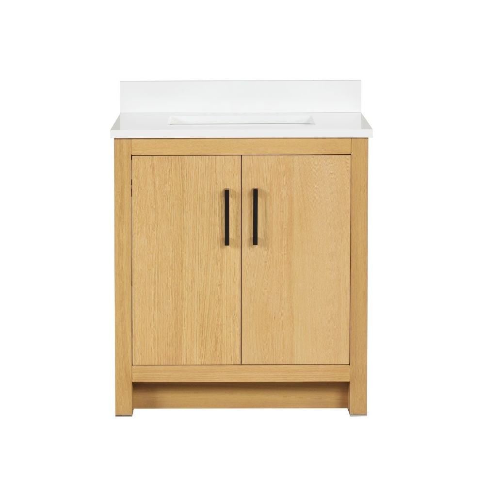 Tennant Brand VH-3320WD-30 30 Inch Light Oak Sandi Single Sink Bathroom Vanity Toe Kick Style With White Quartz Top