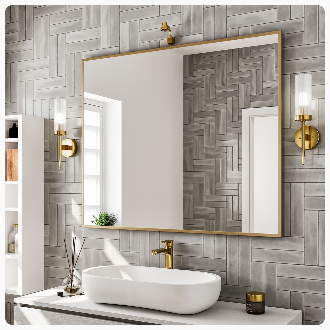 Eviva EVMR-36X30-GLD Gold 36-in W x 30-in H Rectangle Gold Framed Wall Mirror