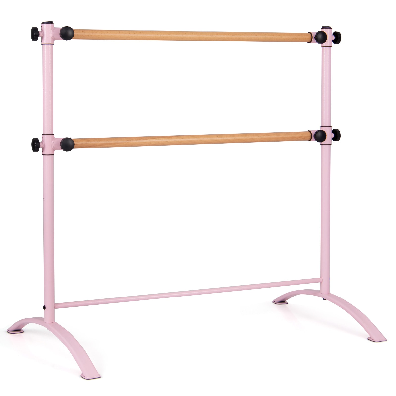 Slickblue D-CO-IP26873PS Freestanding Double Ballet Barre with Adjustable Height Beech Wood Rails and Metal Frame Pink Finish