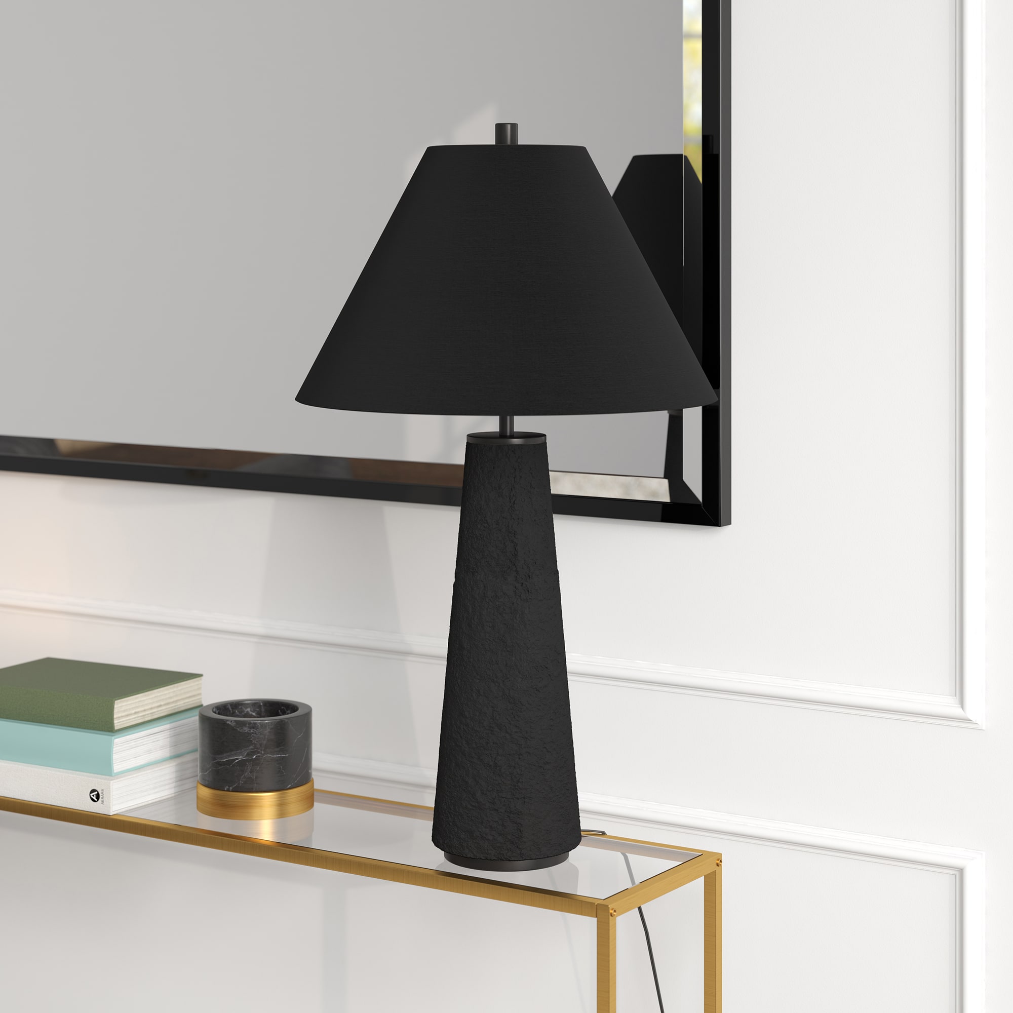 Hailey Home TL1849 Ingalls 28-in Matte Black LED Incandescent On/Off switch Table Lamp with Fabric Shade