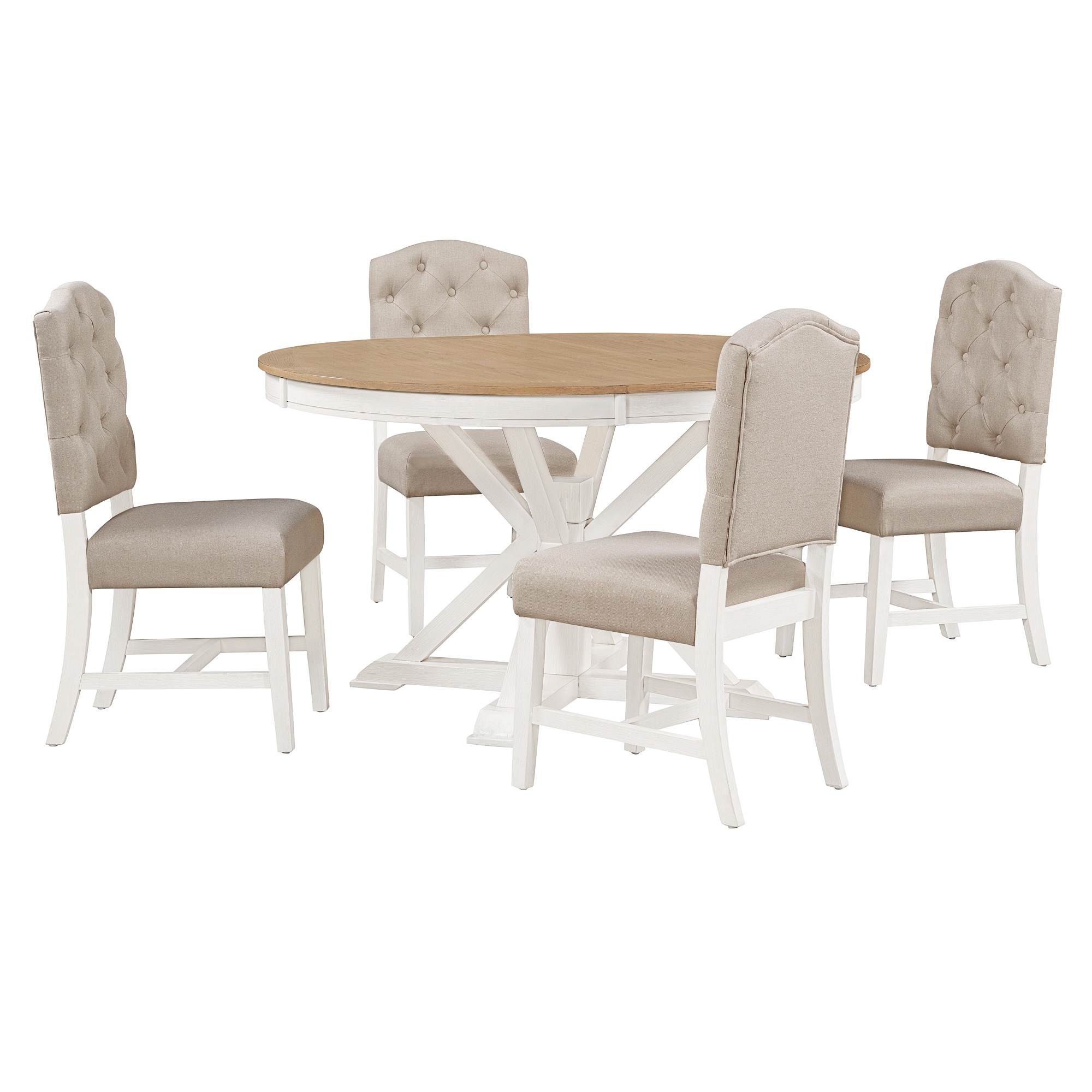 SINOFURN SYA330079WT Off-white Rustic Dining Room Set with Round Table ( Seats 4 )