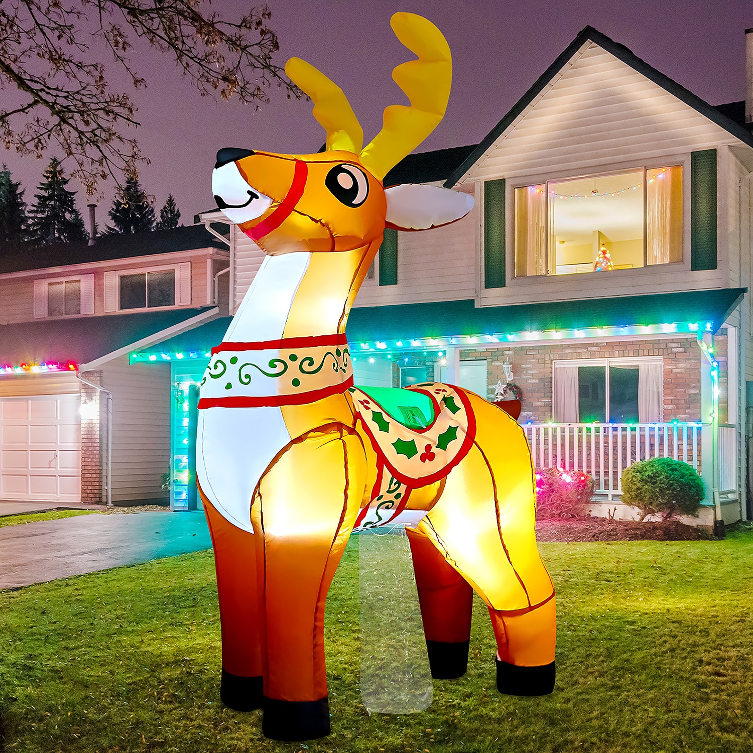 GOOSH 5.7-ft Lighted Reindeer Christmas Inflatable in the Christmas ...