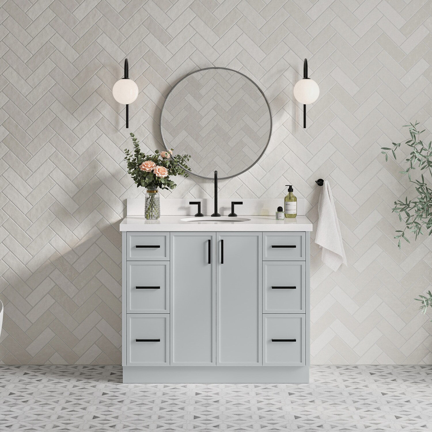 ARIEL Kelly 42-in Gray Undermount Single Sink Bathroom Vanity with Pure White Quartz Quartz Top