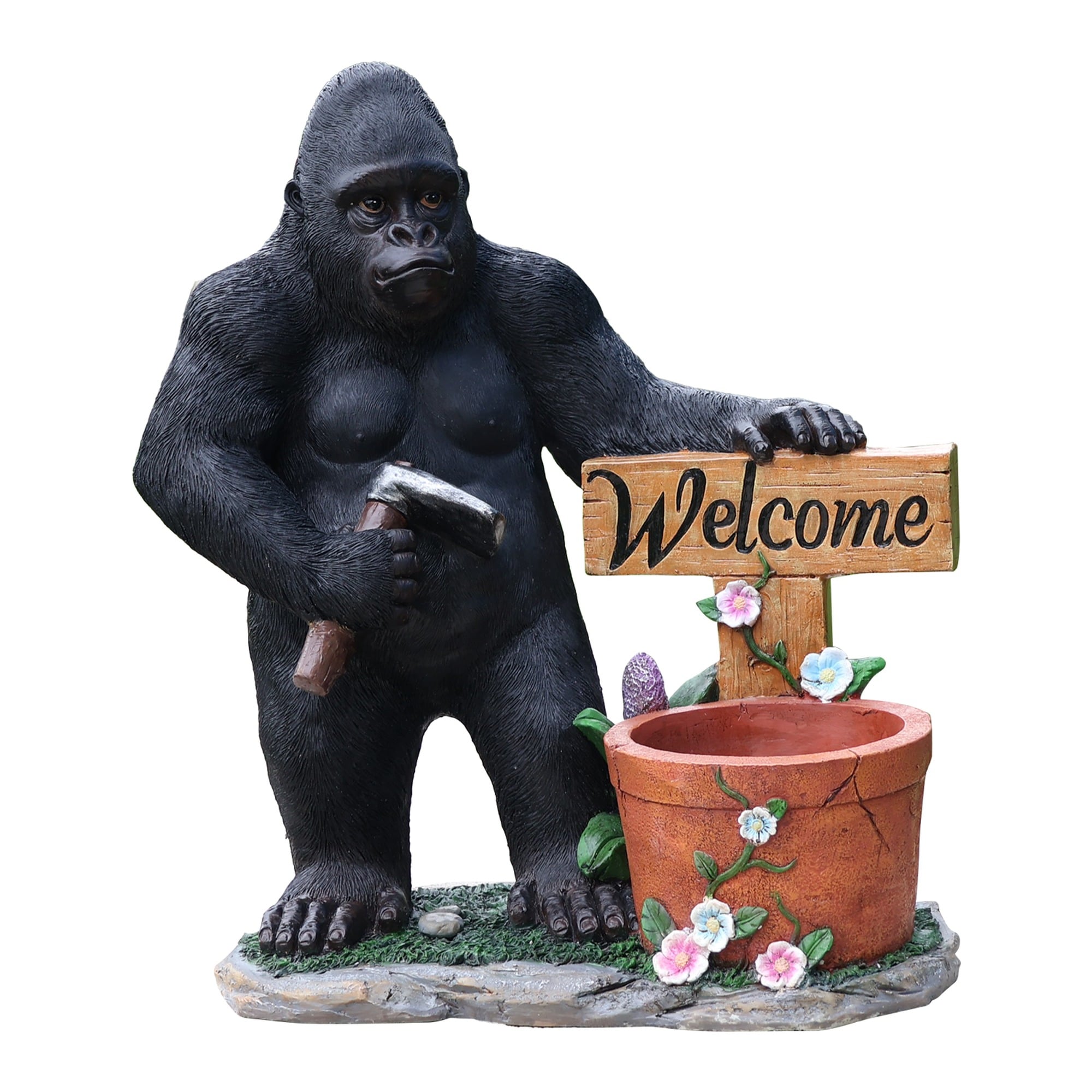 HyperDrop Cart Chimpanzees Resin Flower Pot Planter Heavy-Duty Lawn Animal Sculpture
