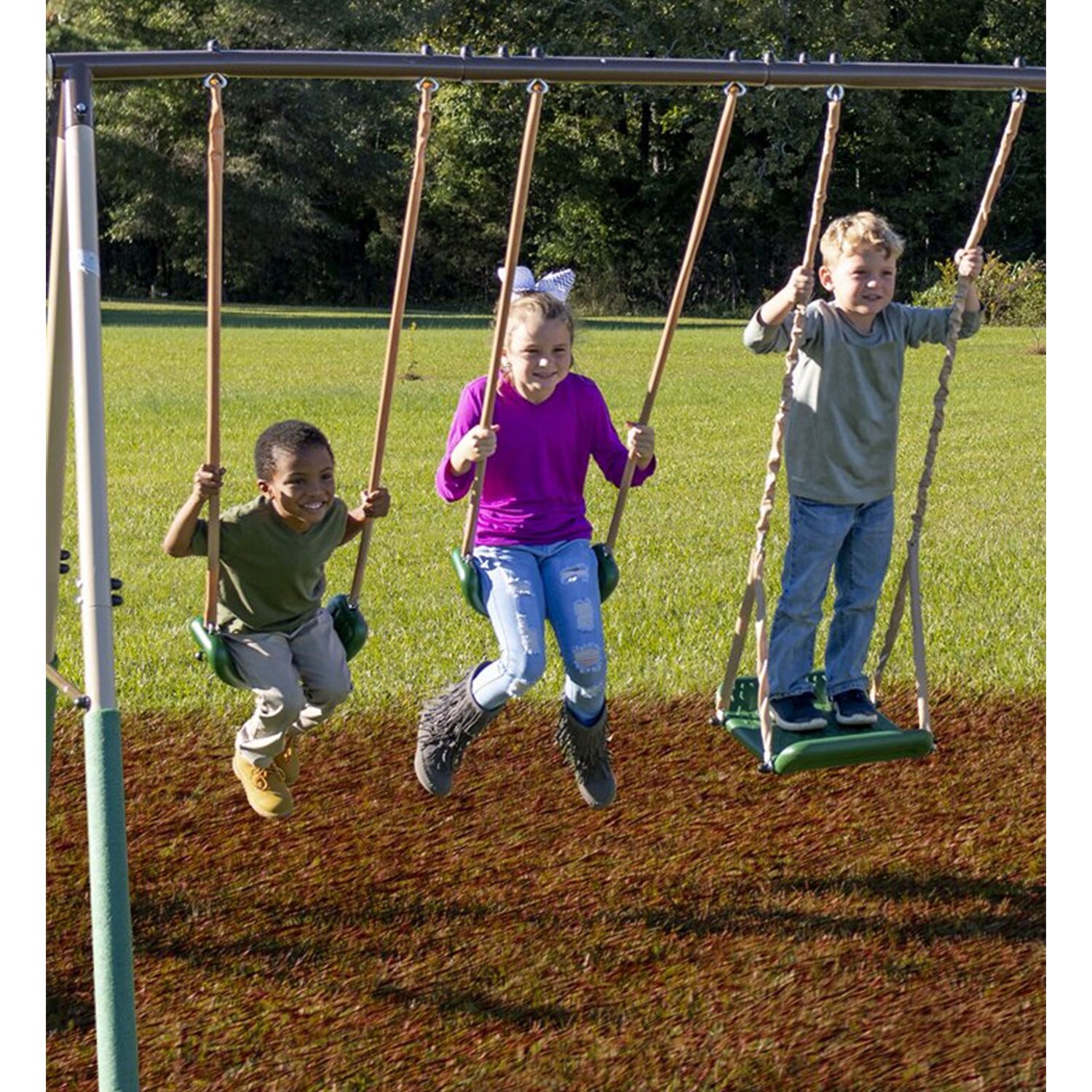 XDP Recreation Residential 3-Swings Metal Playset With Slide In The ...