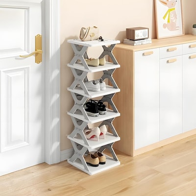 JUSHUA 6 Tier Kids Shoe Rack Collapsible Shoe Rack for Kidsft Rooms Foldable Vertical Shoe Organizer for Front Door Entrance Compact Shoe Storage Shelf for Narrow Spaces Gray X