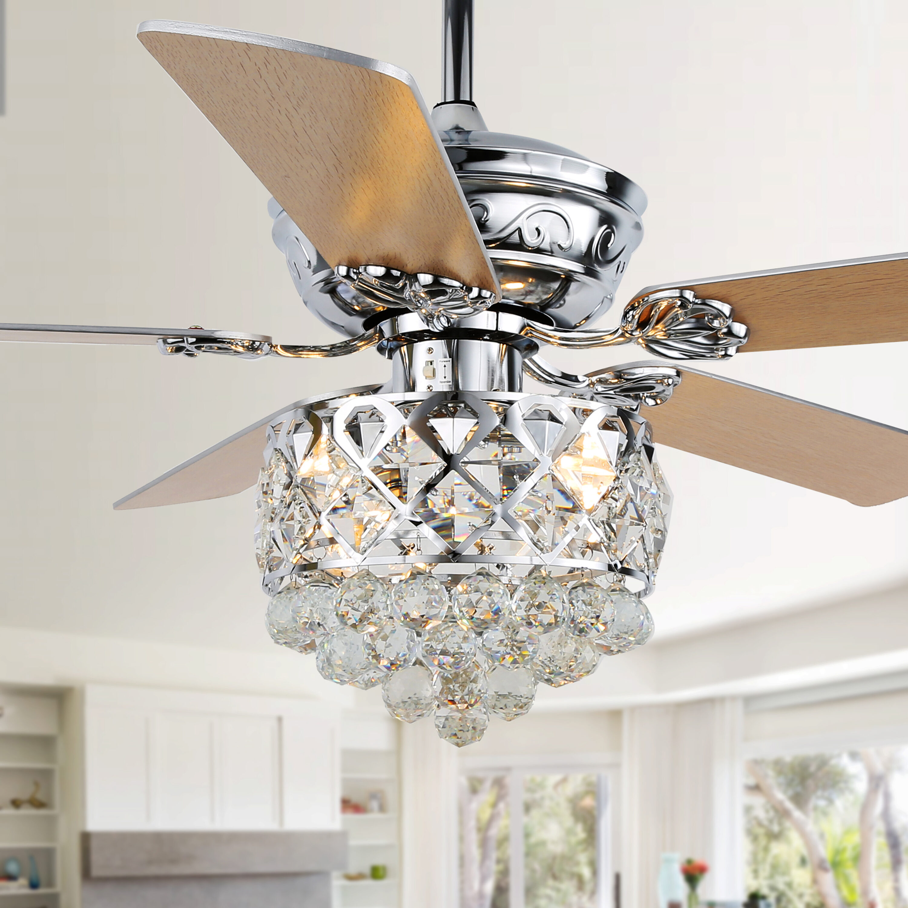 Oaks Decor BD2051-C Hornby 52-in Color-Changing Integrated LED Chrome with Clear Blades Ceiling Fan With Light - Remote Included ( 5 -Blade )