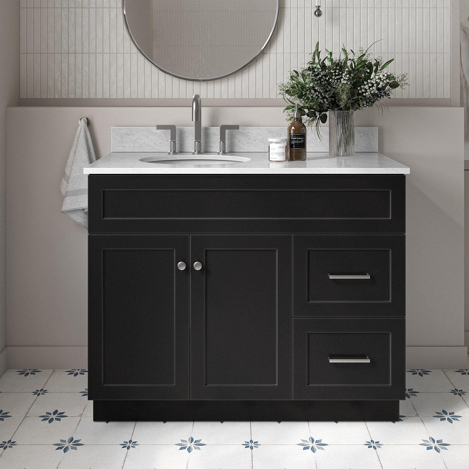 ARIEL F043SLCW2OVOBLK Hamlet 43-in Black Undermount Single sink Bathroom Vanity with 0.75" Carrara White Marble Natural marble Top