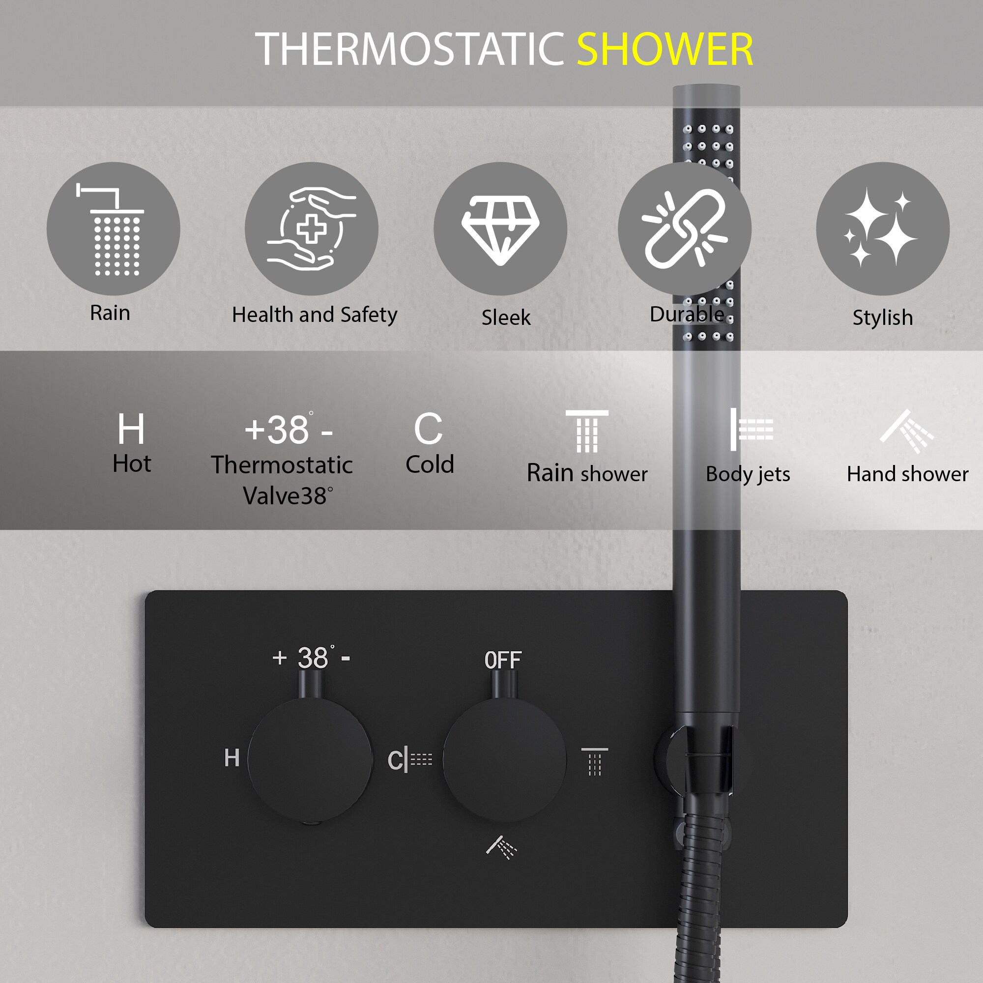 WELLFOR WA9009AL Showerhead-Bar-Panels - View #8