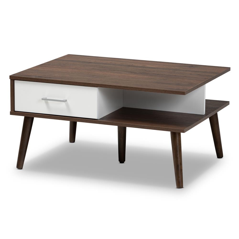 Baxton Studio 163-10453-LW Merlin Walnut Rubberwood Wood Midcentury Coffee Table with Storage