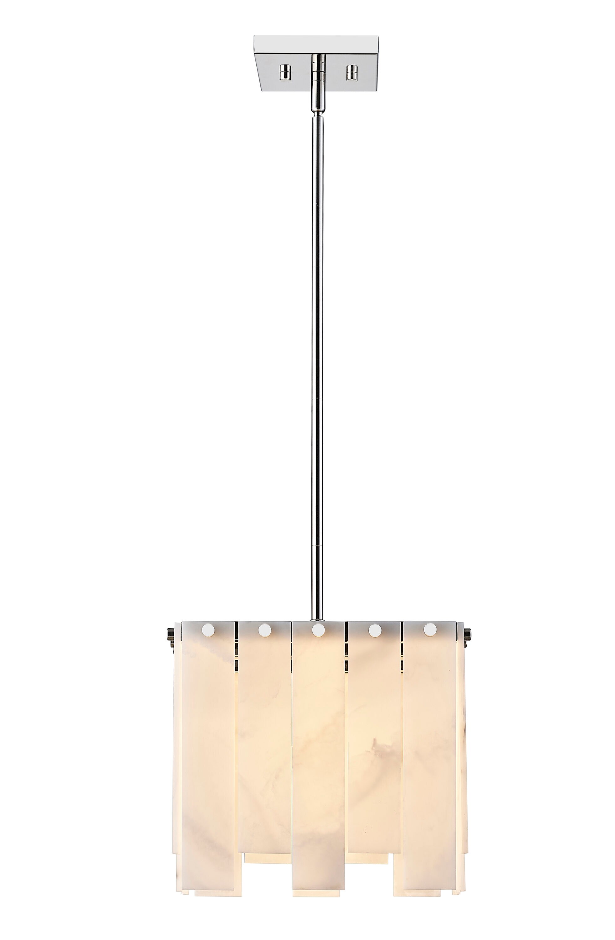 Art Deco Minimalist Alabaster & Polished Nickel Pendant Light