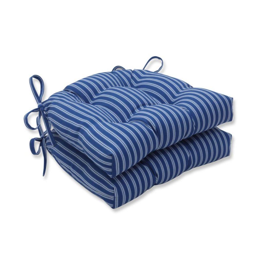 Pillow Perfect Resort Stripe Blue 2-Piece Blue Patio Chair Cushion in ...