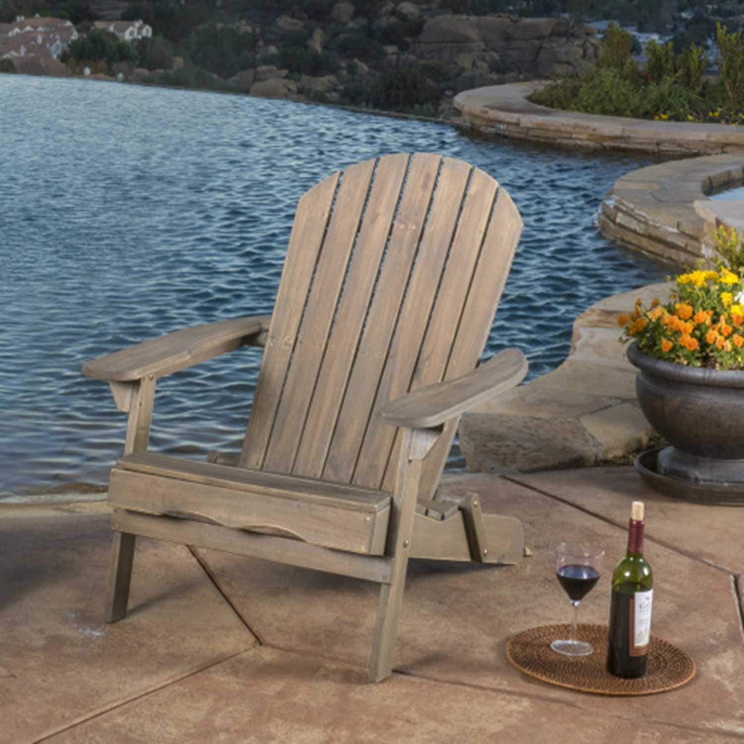 Zeus & Ruta BL02PA-30 Adirondack Chair Grey Wood Frame Stationary Adirondack Chair with Slat Seat