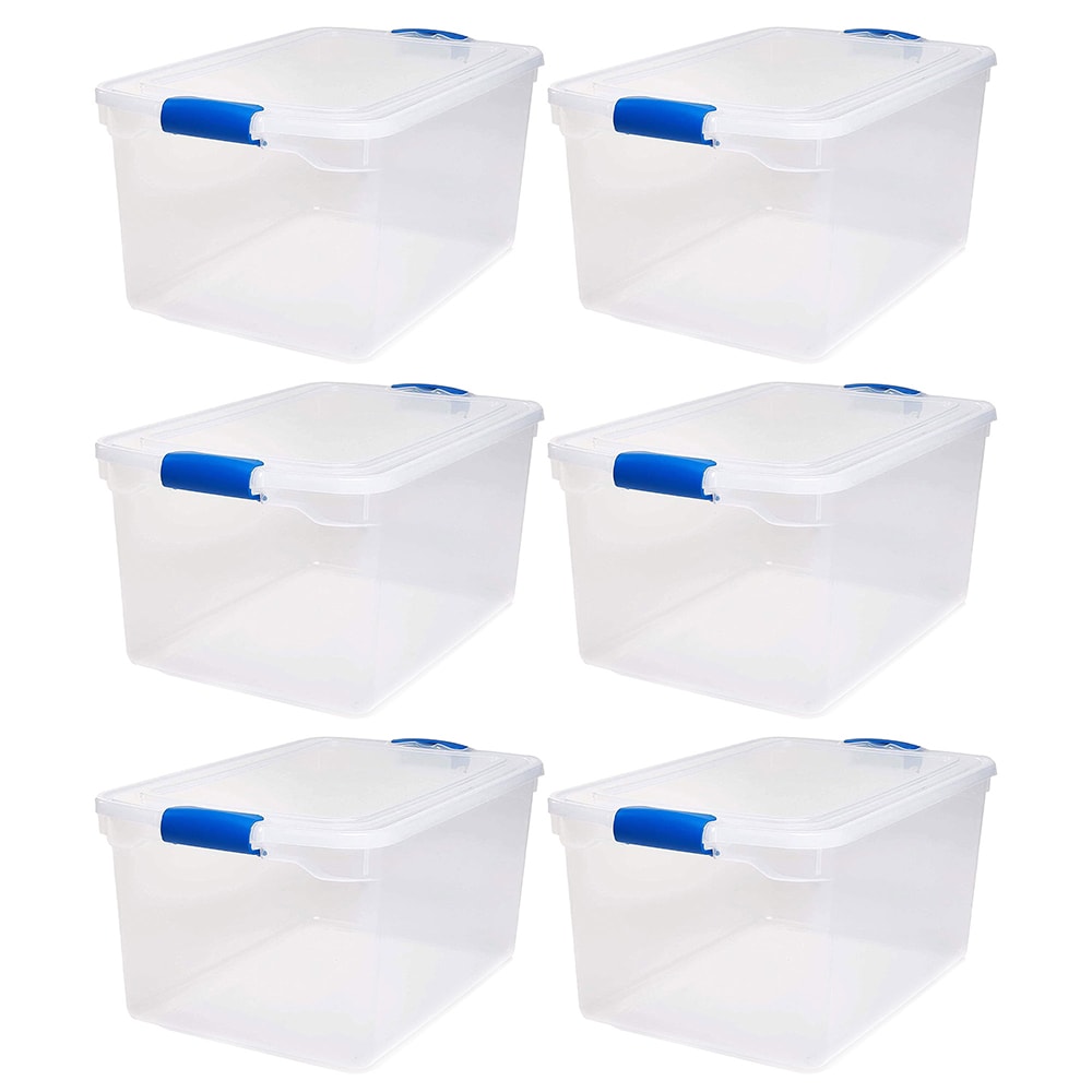Homz 56 qt. Plastic Storage Tote with Latches Clear/Blue Set of 2