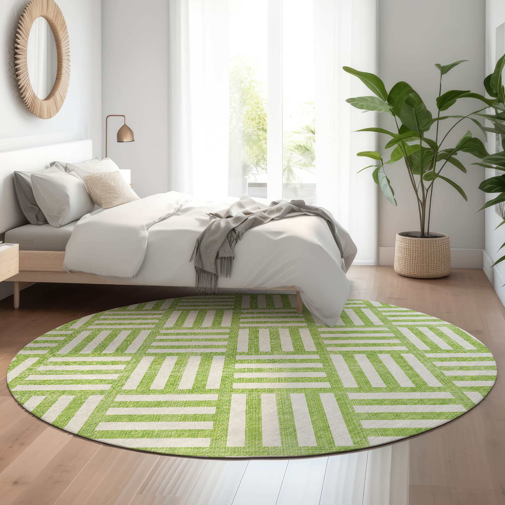 Addison Rugs AMF620LM8RO Mayfield AMF620LM 8 x 8 (ft) Loomed Polyester Lime Round Indoor Geometric Machine washable Area rug