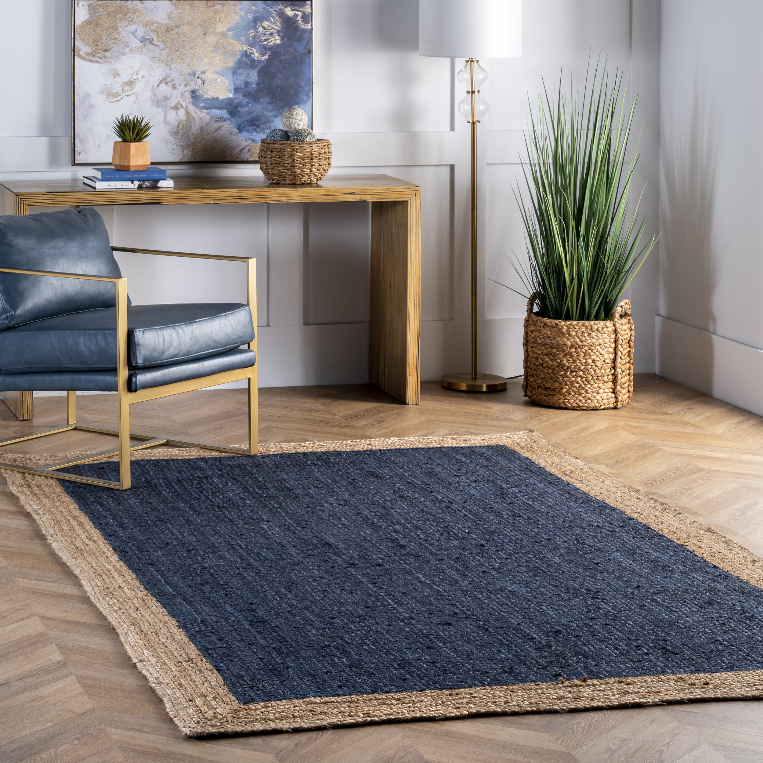 nuLOOM TAJT09B-8010 Eleonora 8 x 10 (ft) Jute Blue Rectangular Indoor Border Area rug