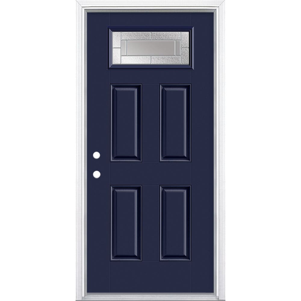Masonite 3420024 Focus 36-in x 80-in x 4-9/16-in Fiberglass 1/4 lite Right-hand inswing Eclipse Painted Prehung Front Door with Brickmould Insulating core