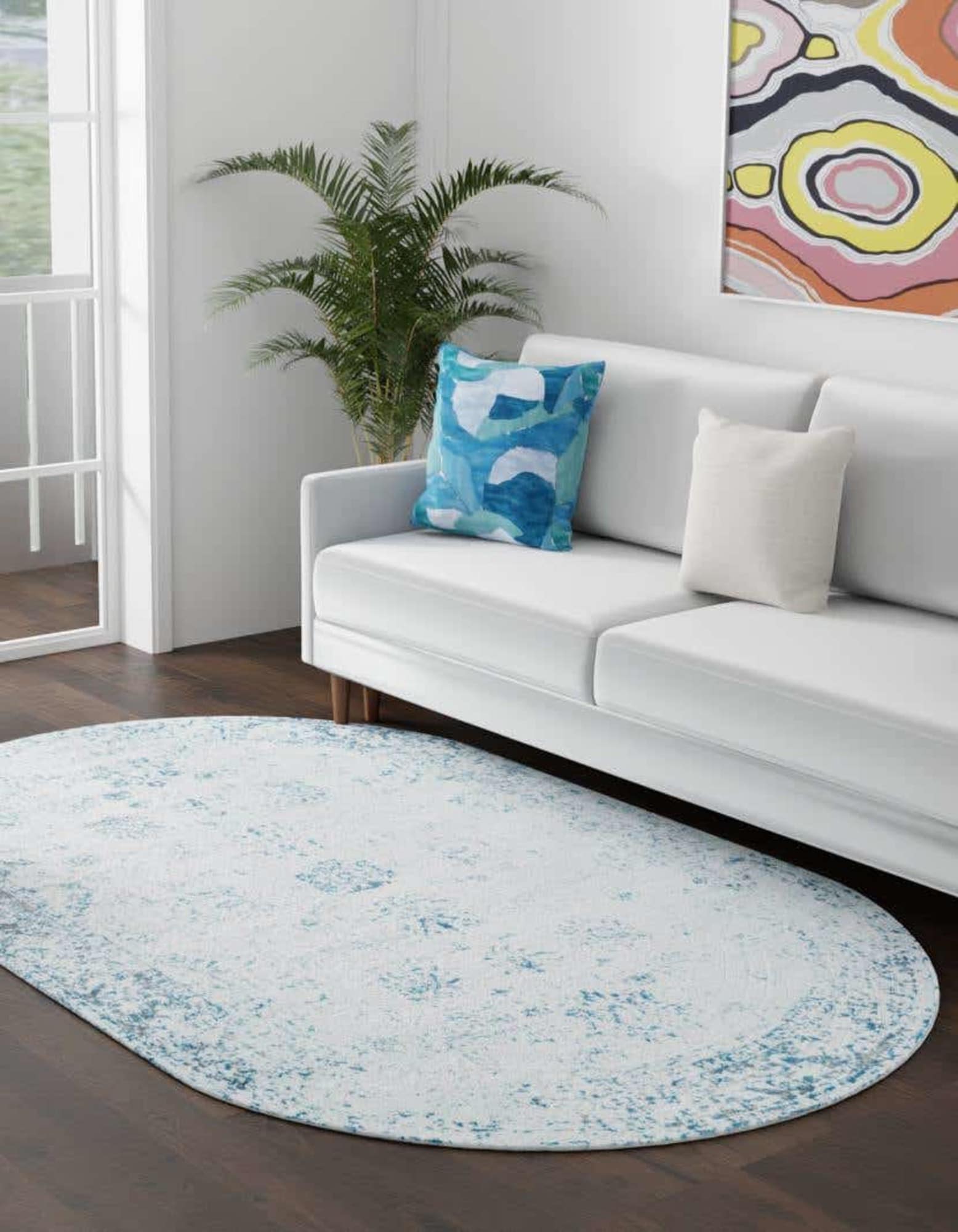 Unique Loom 3193549 Sofia 2 x 3 (ft) Loomed Polypropylene Light Blue Oval Indoor Floral Bohemian/Eclectic Area rug