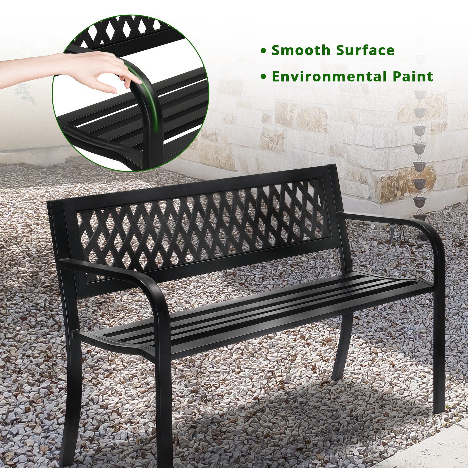 Winado 47-in W X 30.1-in H Black Iron Garden Bench In The Patio Benches ...