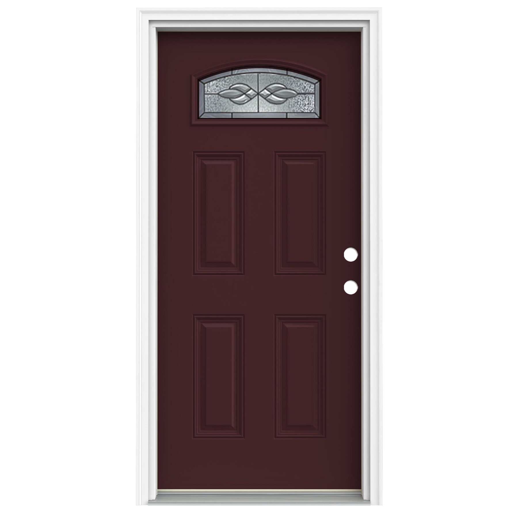 JELD-WEN LOWOLJW197900010 Hampton 32-in x 80-in x 4-9/16-in Fiberglass 1/4 lite Left-hand inswing Currant Painted Prehung Front Door with Brickmould Insulating core