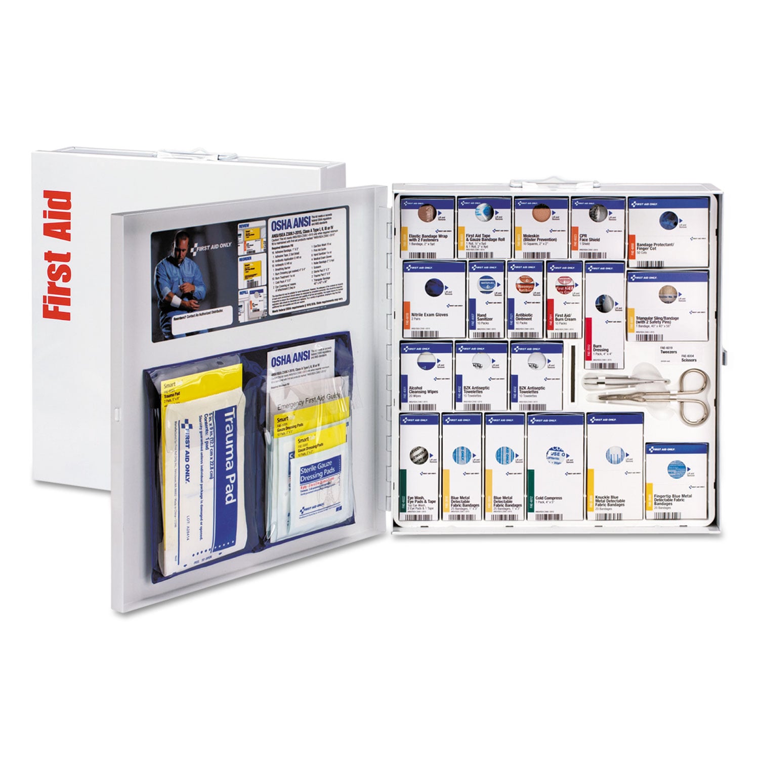 First Aid Only ANSI 2015 SmartCompliance Food Service First Aid Cabinet for 50 People without Medications 260 Pieces Metal Case