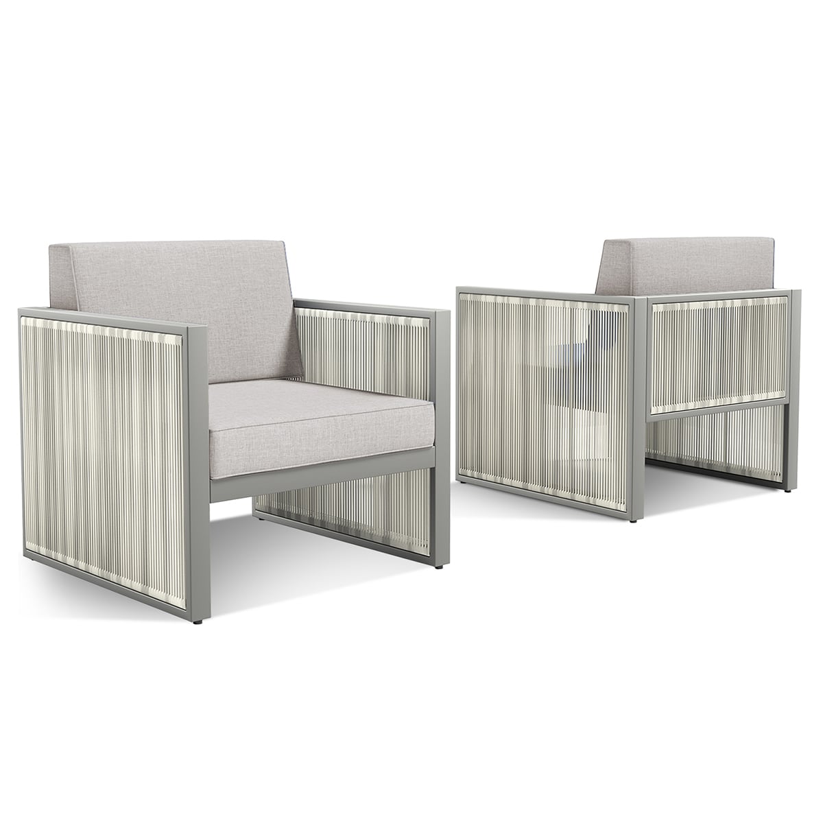 Rilyson FSFHGW11-8 Square-F Set of 2 Wicker Light Beige Steel Frame Stationary Conversation Chair with Light gray Light Gray Cushioned Seat