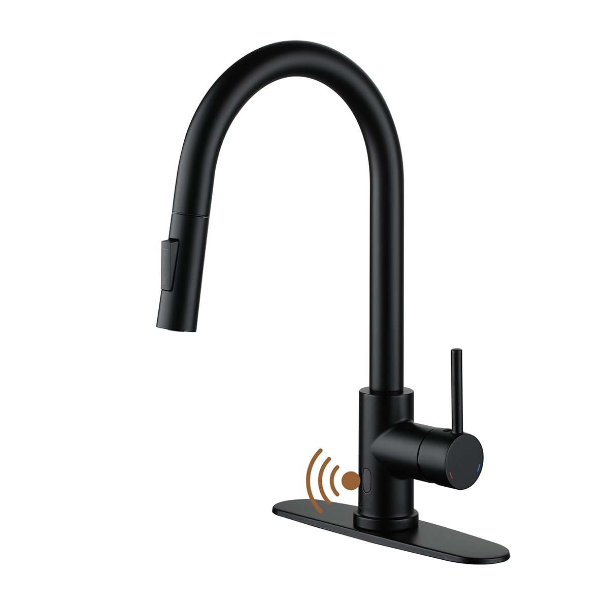 Mondawe OR-4014MB-DG Matte Black Single Handle Deck-mount Touchless Pull-down Kitchen Faucet with Sprayer ( Deck Plate Included )