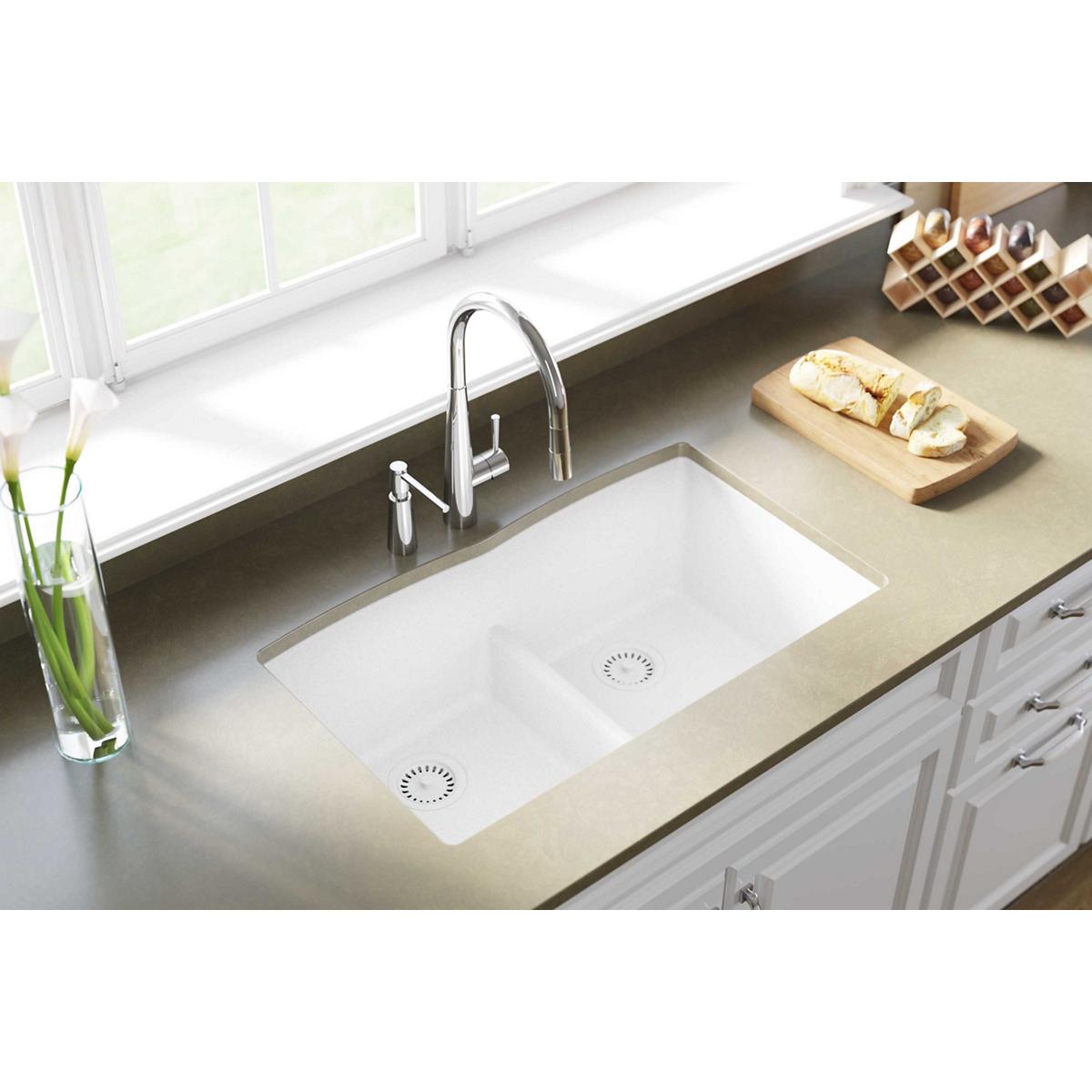 Elkay Quartz classic Undermount 33-in x 19-in White Quartz Double Equal ...