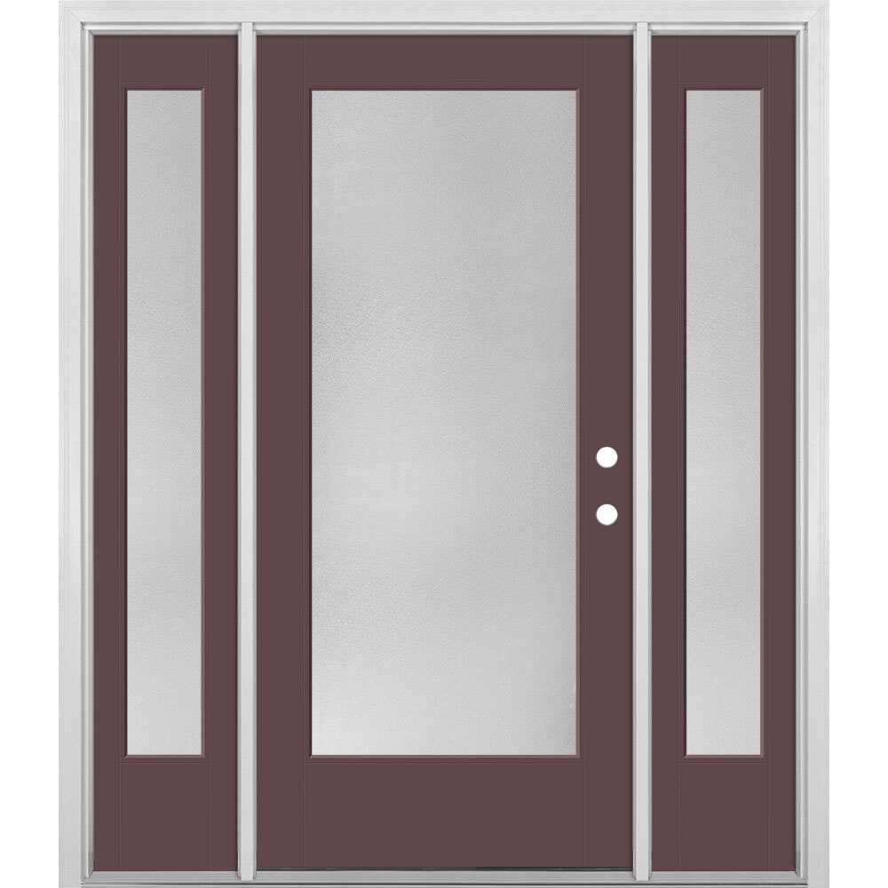 Masonite 1524023 VistaGrande Pear 60-in x 80-in x 4-9/16-in Fiberglass Full lite Left-hand inswing Currant Painted Prehung Single door with sidelights Front Door with Brickmould Insulating core Textured glass