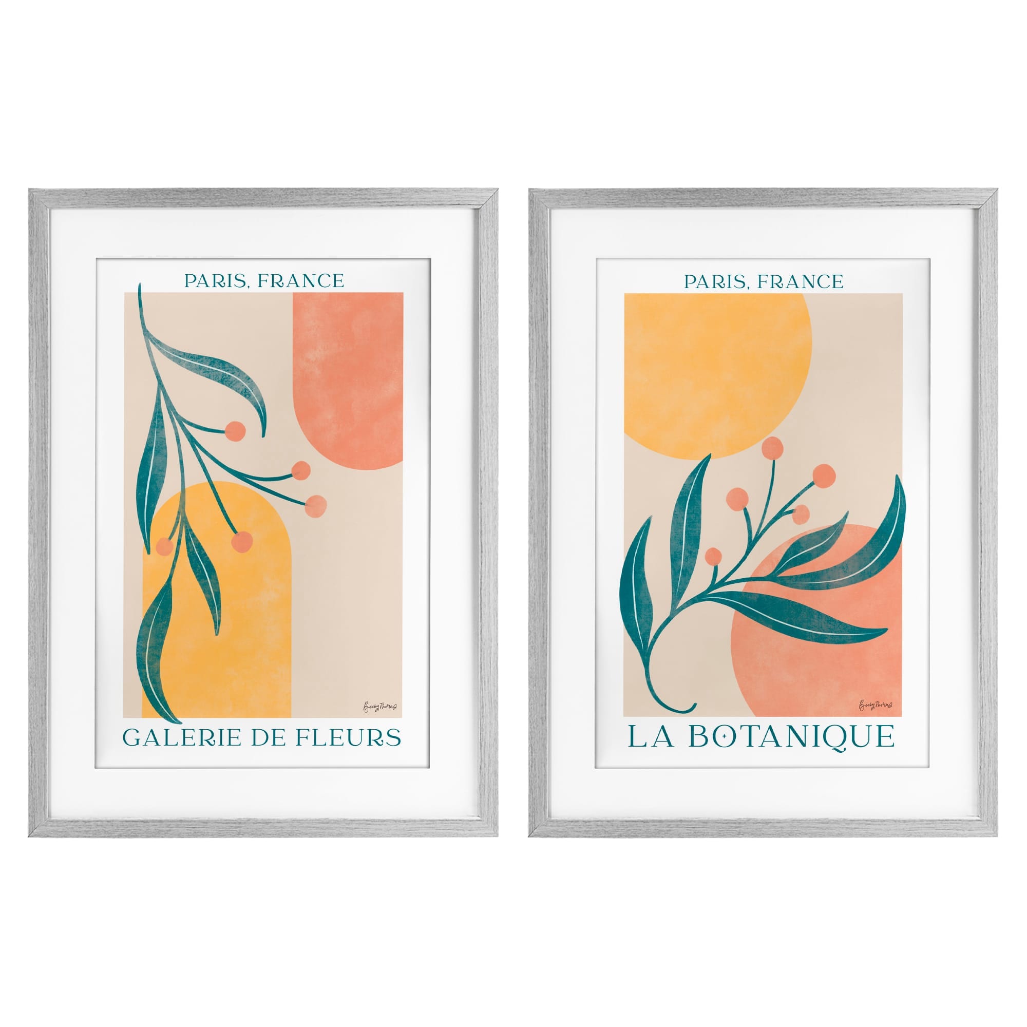 Stupell Industries B2-935-MFG-2PC-14X20 Botanicals over Geometrics Gray 2pc Framed Print Under Glass Set 14 x 20
