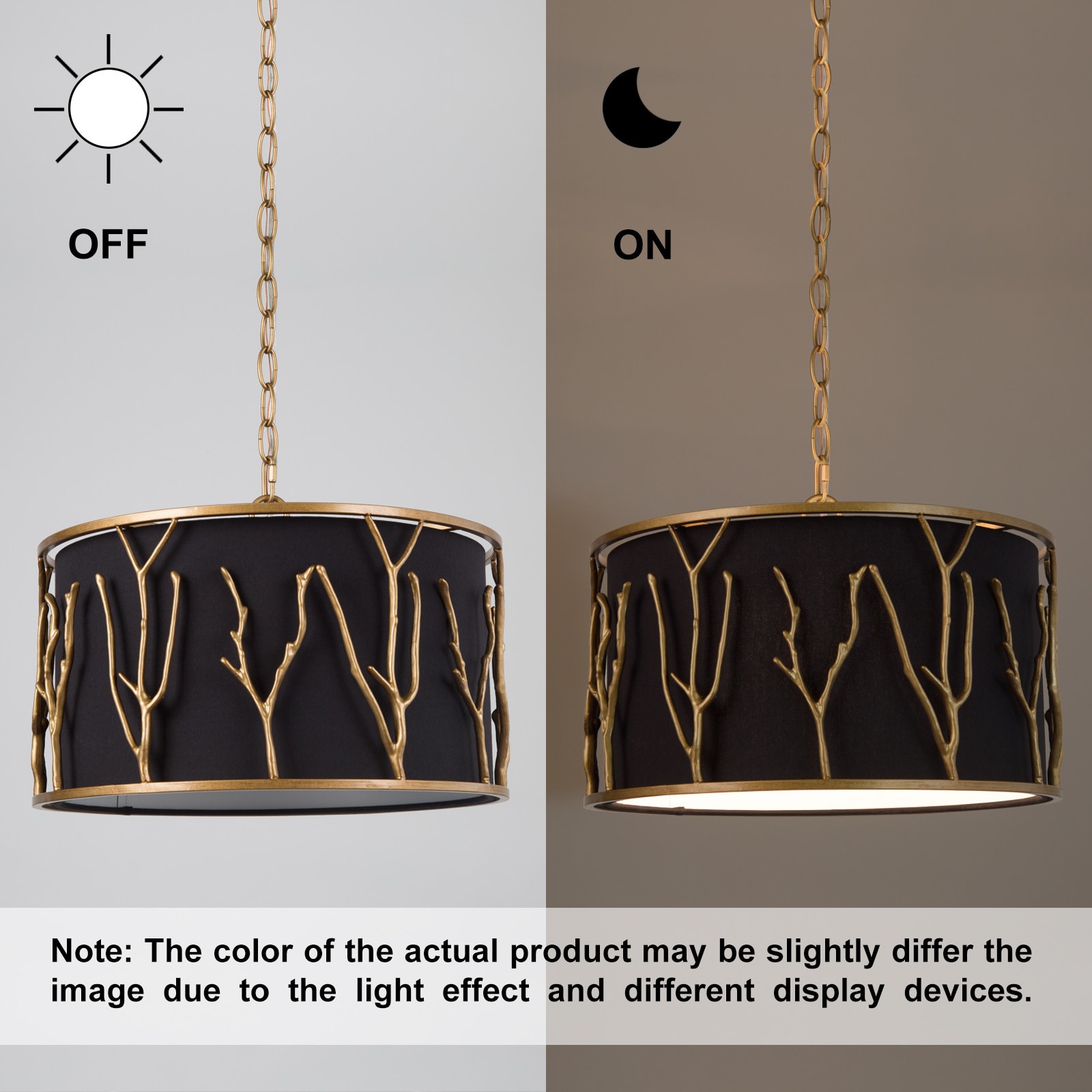 LNC Unique 4-Light Black Fabric and Brass Tree Branch Modern ...