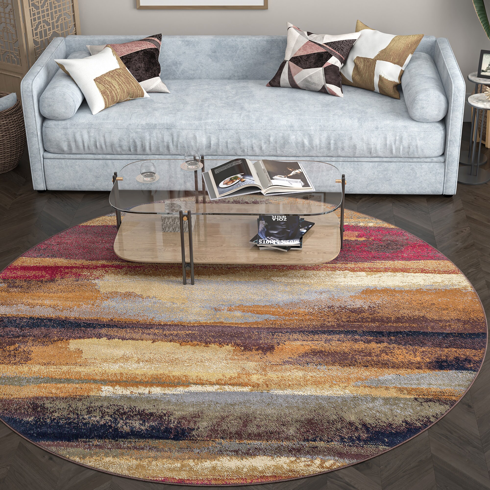 Tayse FST8900 8RND Festival 8 x 8 (ft) Loomed Polypropylene Multi Round Indoor Abstract Bohemian/Eclectic Area rug
