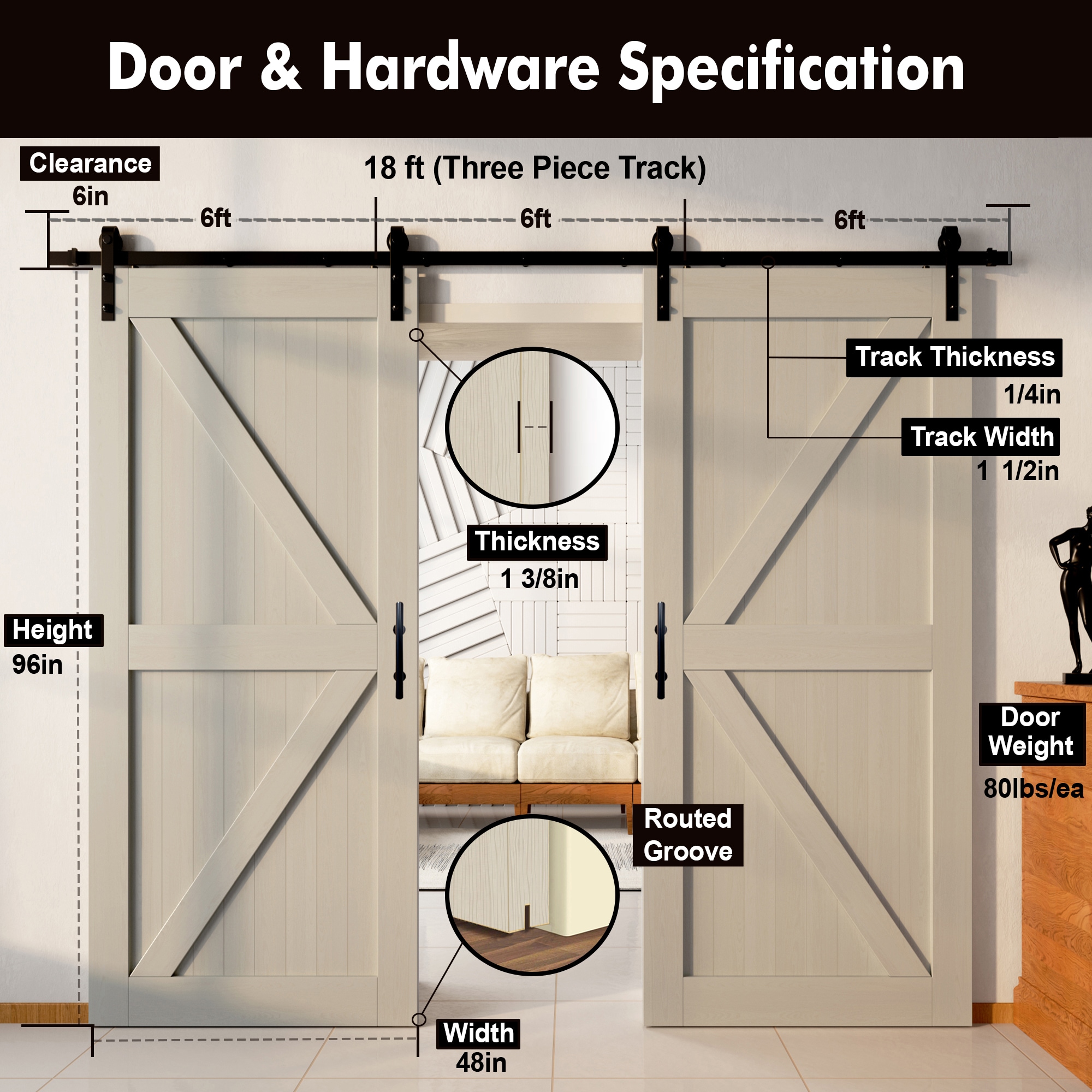 HOMACER YT2TGH216C-4896-K-TG Barn-Doors - View #7
