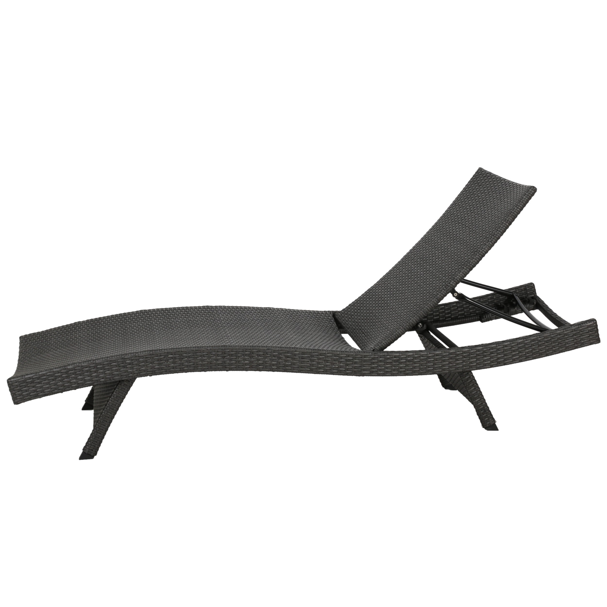 Gray Wicker Adjustable Outdoor Chaise Lounge with Iron Frame