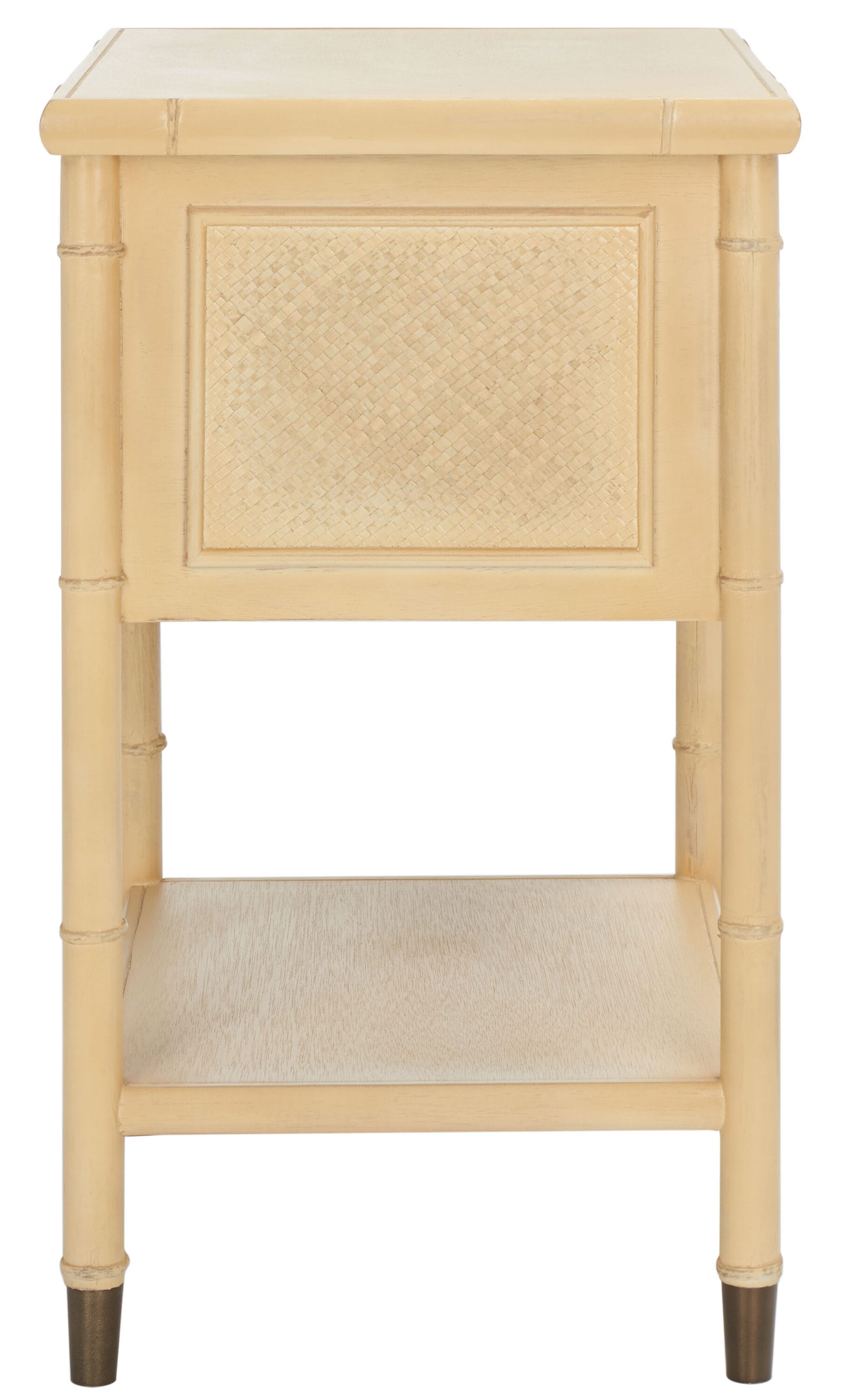 Light Blonde Bamboo-Style Wood and Metal Accent Table with Storage