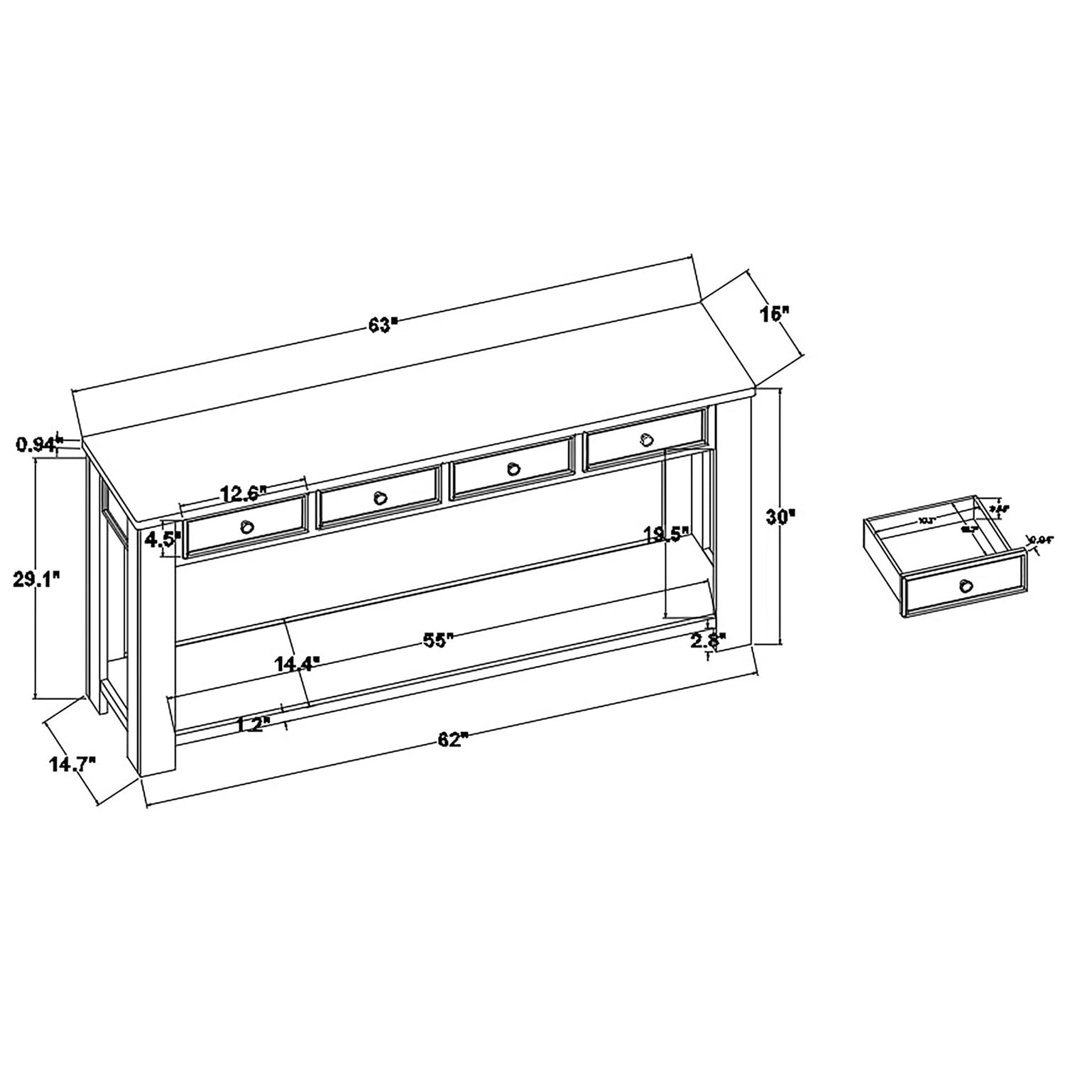 SINOFURN SYA020141WB Console-Sofa-Tables - View #5