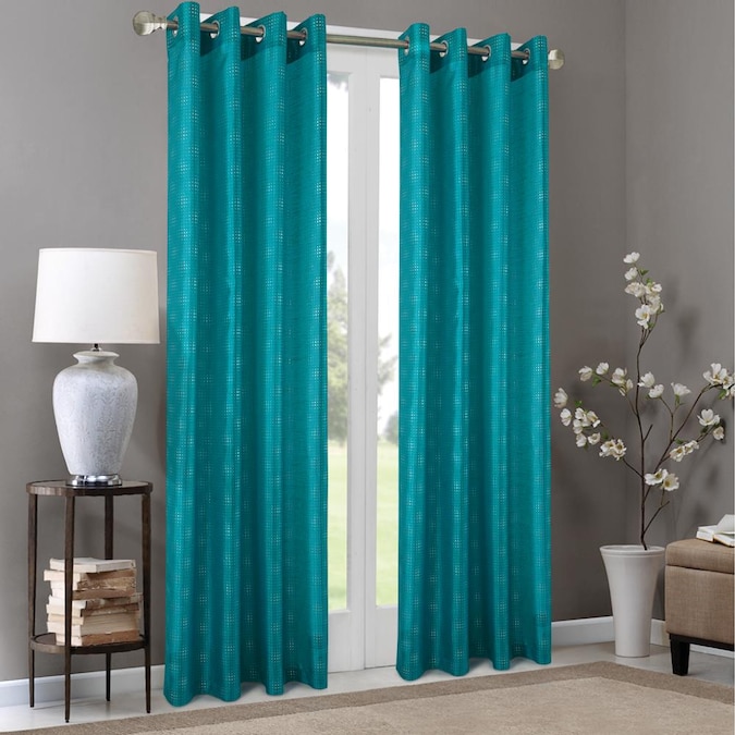 Olivia Gray 90 In Teal Polyester Light, Gray And Turquoise Curtains