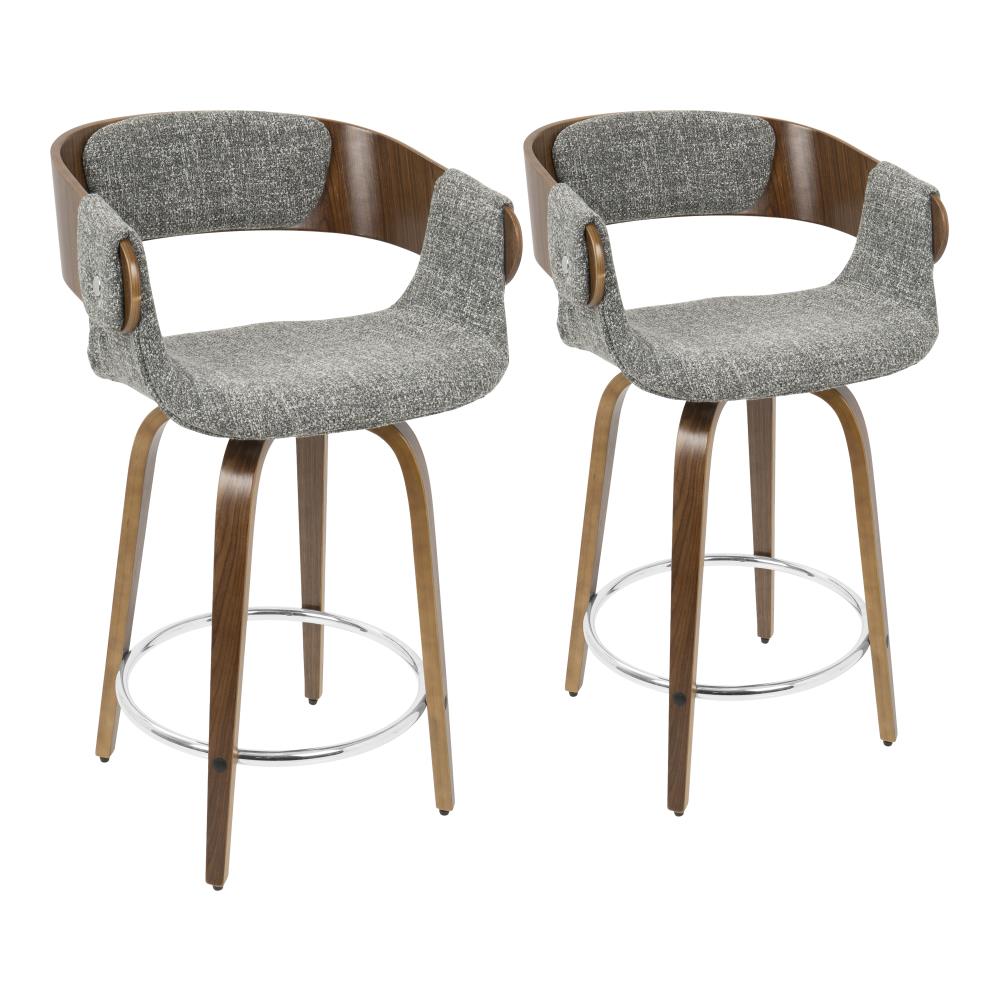 LumiSource B24-ELISAR WLGY2 Elisa Set of 2 Walnut Wood, Grey Noise Fabric, Chrome 33-in H Bar height Upholstered Wood Bar Stool