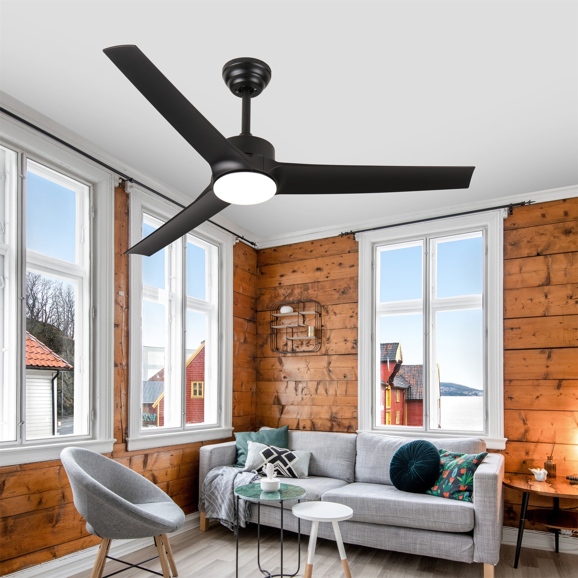 BABOOM BOM-316282-OR Reversible Ceiling Fan 52-in Color-Changing Integrated LED Black with ABS Blades Ceiling Fan With Light - Remote Included ( 3 -Blade )