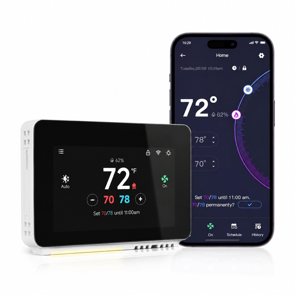 Ahfiwaso  Smart Thermostat for Home 4 Point 3 Inch Touchscreen Nightlight WiFi Programmable 7 Day 8 Periods Compatible with Alexa Google