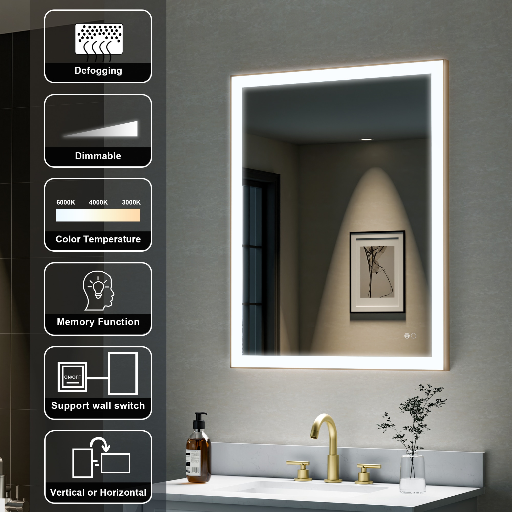 WELLFOR W5FM2836GD Framed-Bath-Mirrors - View #5