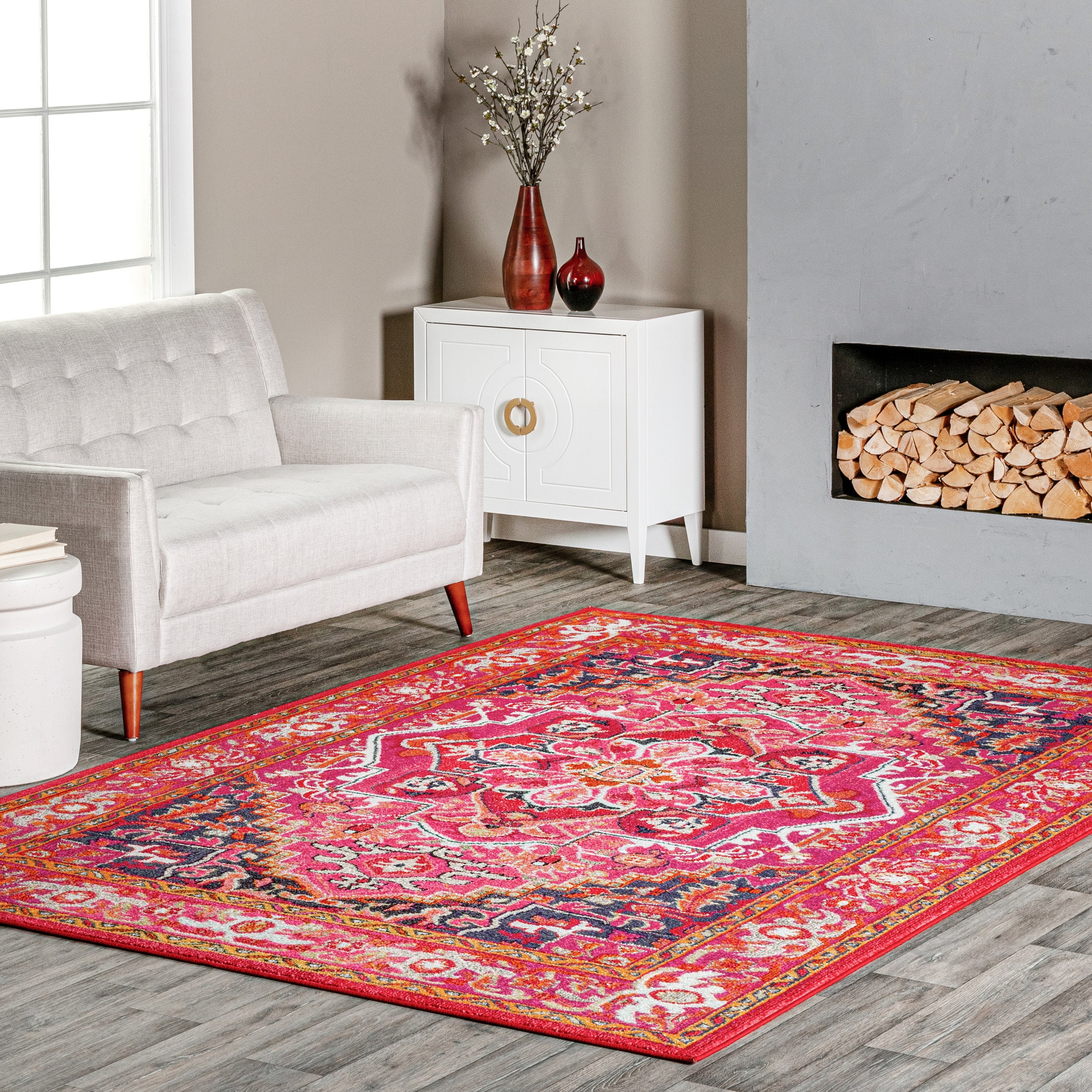 nuLOOM KKCB10A-S7100710 Mackenzie 8 x 8 (ft) Loomed Polypropylene Violet Pink Square Indoor Medallion Area rug